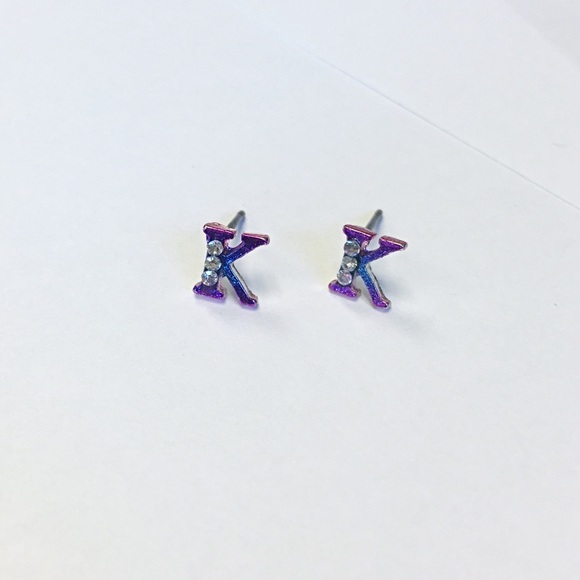 Iridescent Letter K Studs