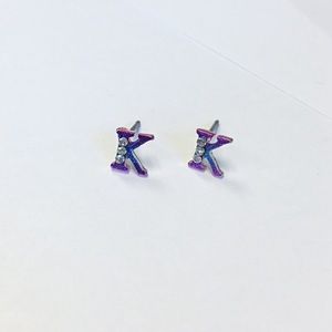 Iridescent Letter K Studs