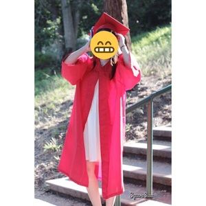 Red graduation cap and gown.