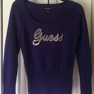 Guess Purple Fitted Long Sleeve Shirt w/ Logo