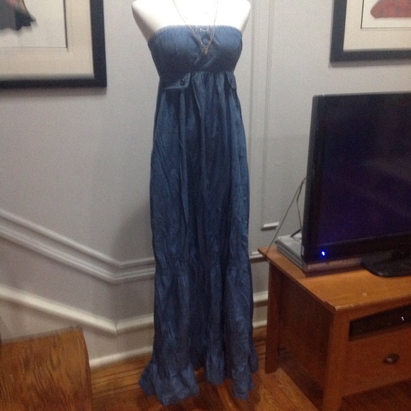 Chambray Denim Maxi Dress - Strapless