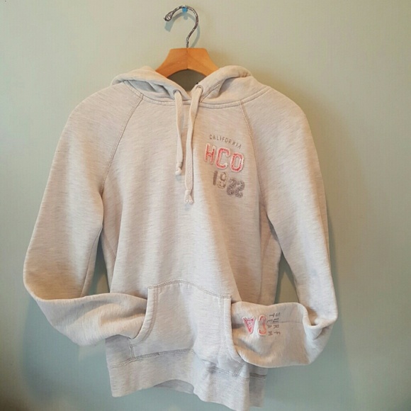 Cream Hollister Hoodie with Pink Accents