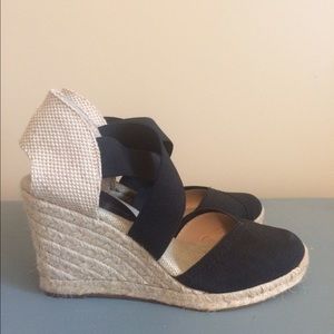 Black & Cream Espadrille Wedges