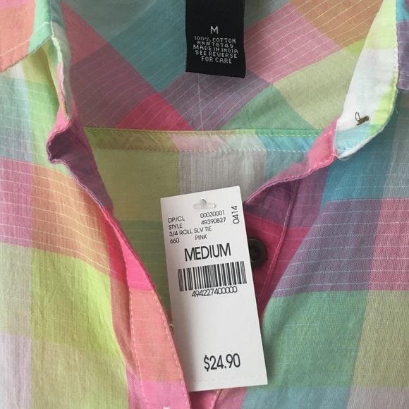 Pastel Plaid Tie-Bottom Long Sleeve Top - Picture 2 of 4