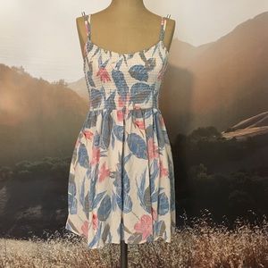 Smocked tropical printed sun dress