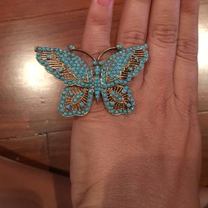 Turquoise/Gold Large Butterfly Ring
