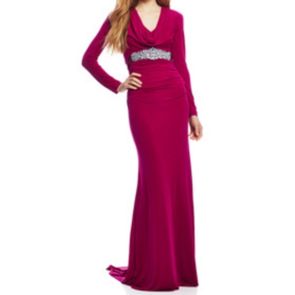 NWT BADGLEY MISCHKA Long Sleeve Cowl Neck Gown