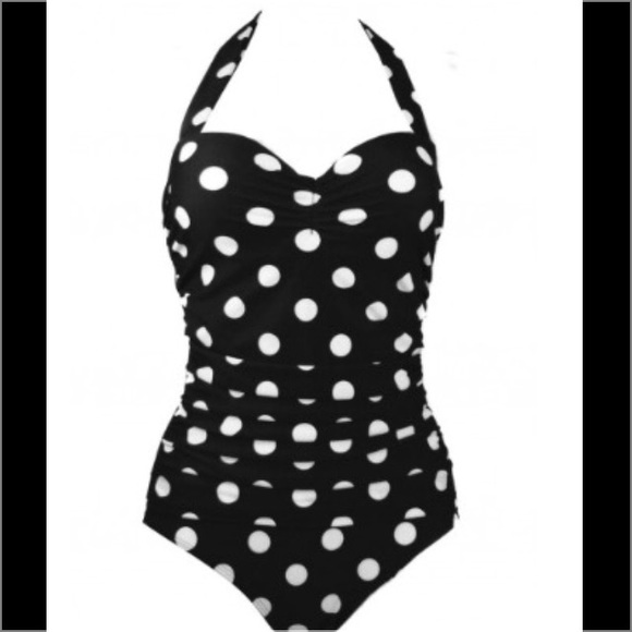 Adorable Retro Black and White Polka Dot One Piece