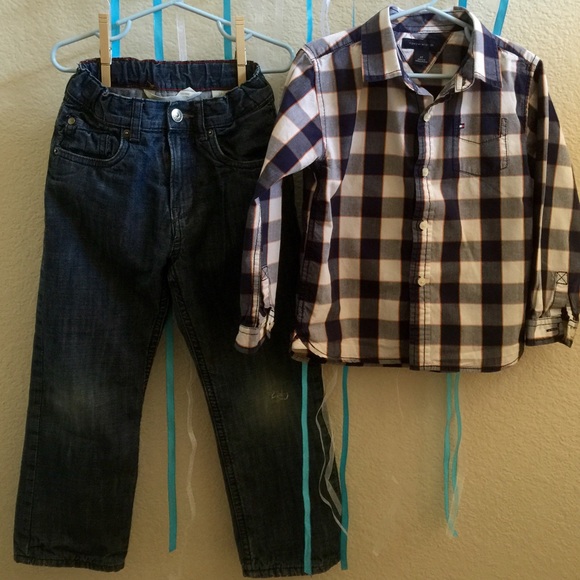 4t lined jeans and Tommy Hilfiger button up
