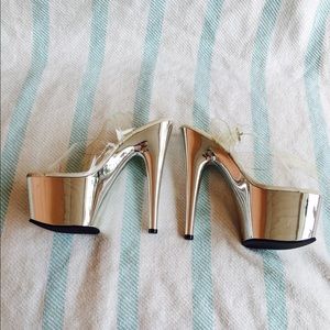Funky chrome clear platform stripper/pole heels