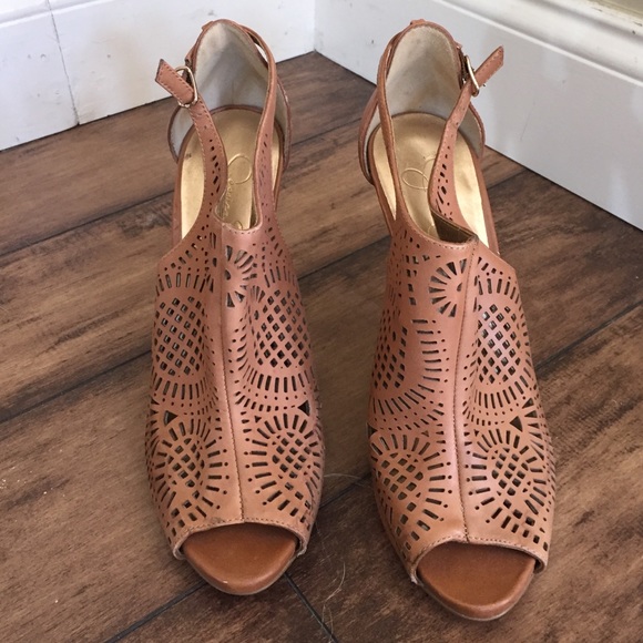 Jessica Simpson tan peep toe heel
