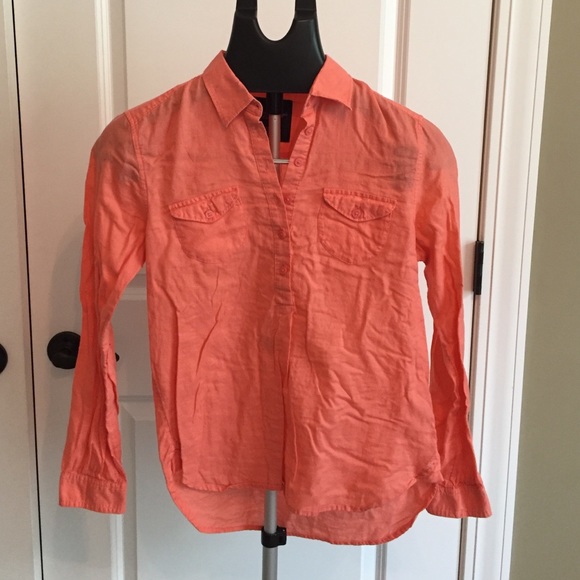 Peachy Orange half button down long sleeve shirt