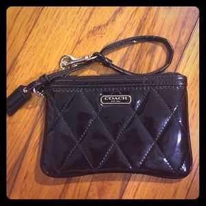 Small Black Coach Patent Quilted Wristlet