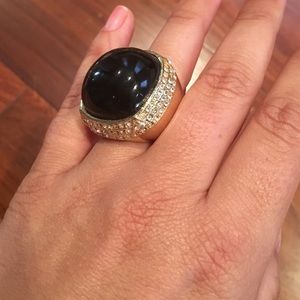 Oversized Black Stone Cocktail Ring with Crystals