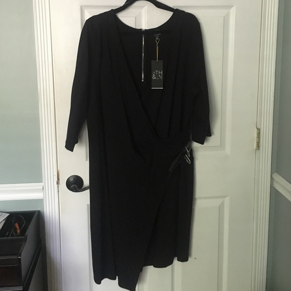 NWT black wrap dress with silver buckles