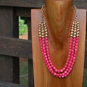 Hot Pink & Matte Gold Layered Necklace