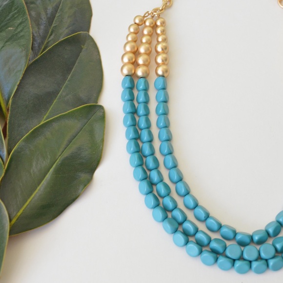 Turquoise Blue & Matte Gold Layered Necklace - Picture 1 of 2