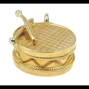 14k Yellow Gold Vintage 3D Drum Charm