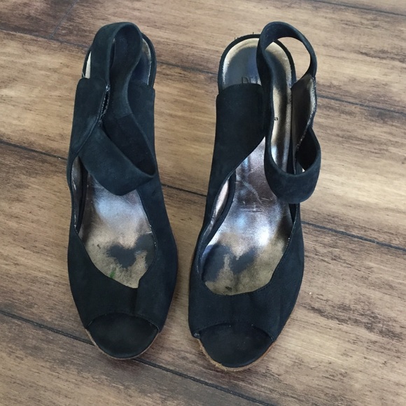 Pelle Moda black suede peep toe heel