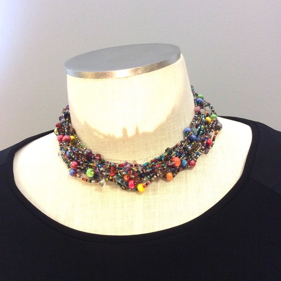 Handcrafted rainbow colored 12 strand necklace - Picture 2 of 4