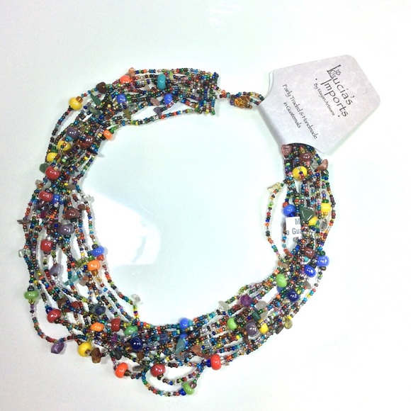 Handcrafted rainbow colored 12 strand necklace - Picture 3 of 4