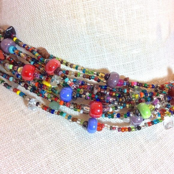 Handcrafted rainbow colored 12 strand necklace - Picture 4 of 4