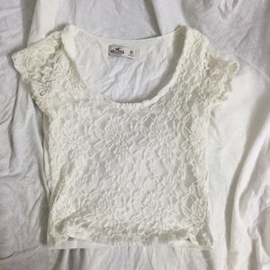 White lace floral crop top