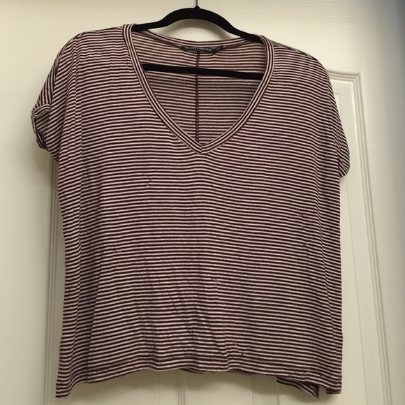 Brandy Melville maroon and white striped shirt