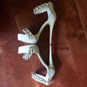 White stiletto platform heels