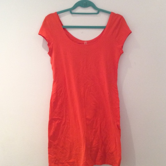 Orange  Scoop Neck T Shirt Dress