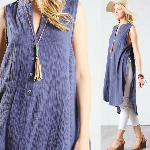 🎉HP🎉LAST ONE-Button Front Sleeveless Long Tunic - Picture 2 of 3
