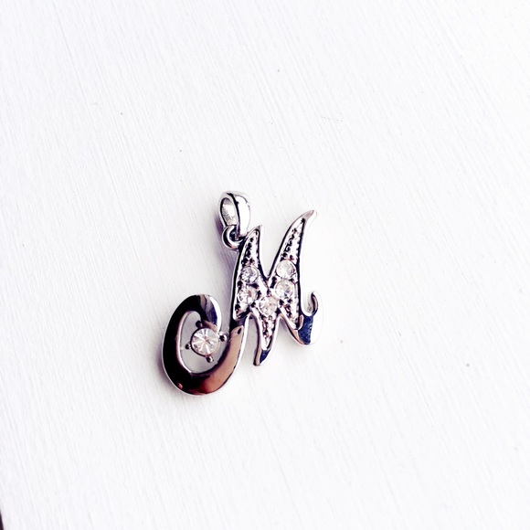 M shape necklace pendent with diamonds look