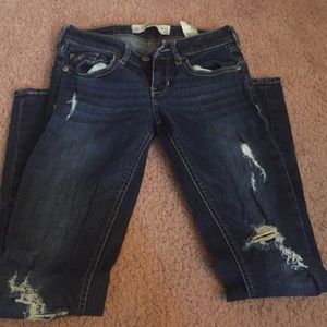 Distressed dark was Hollister skinny jeans!
