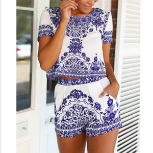 Two Piece Blue and White Floral Romper