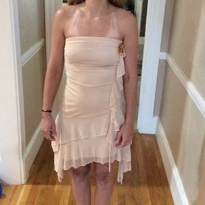 Strapless gold cocktail dress