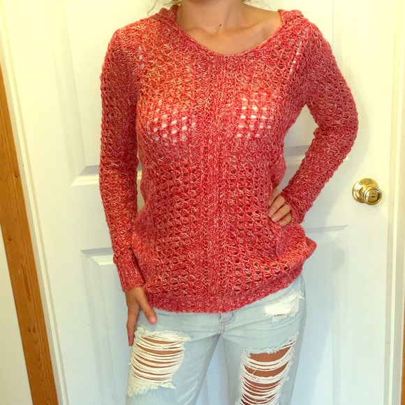 Red shimmery loose knit Maurice's sweater