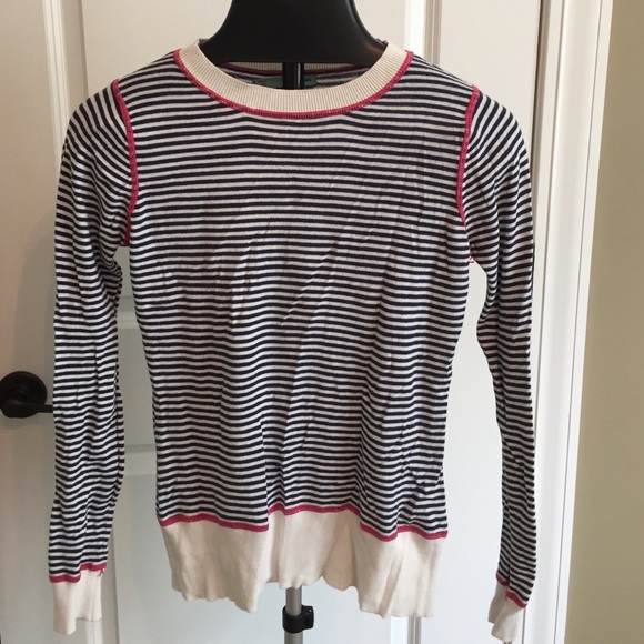 Navy/cream strips with pink accents sweater