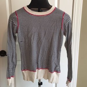 Navy/cream strips with pink accents sweater