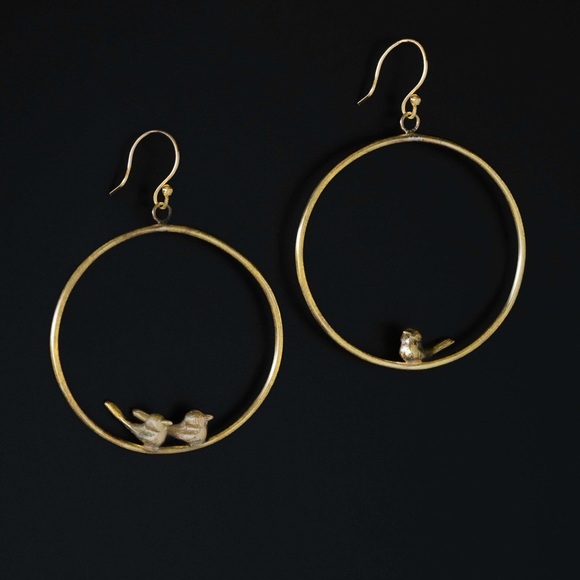 Handmade non identical brass hoop earrings