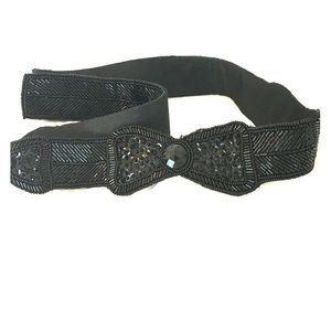 Vintage black hand-beaded tuxedo belt