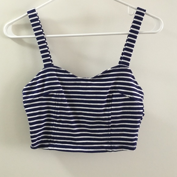 Navy & White stripped crop tank.