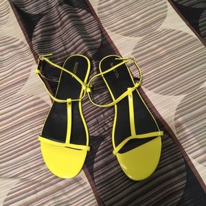Neon green t strap sandals
