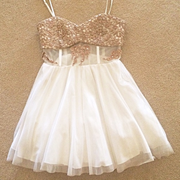 White Dress with Tan lace embellishment
