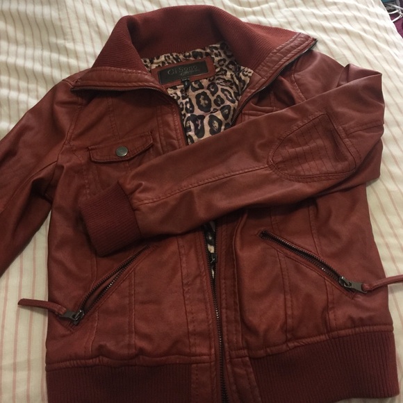 *Host Pick* Cognac faux leather moto jacket