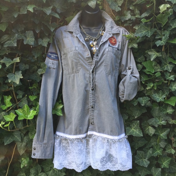 Repurposed Tops - Steampunk Meets Lace Repurposed Tunic/Dress Size M