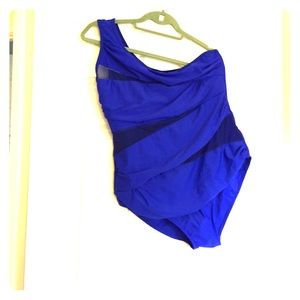 Blue mesh cutout bathing suit