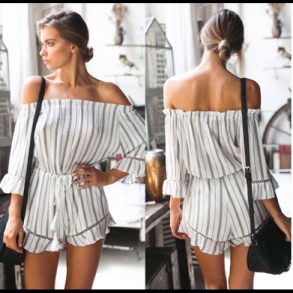 Striped Off the shoulder romper!