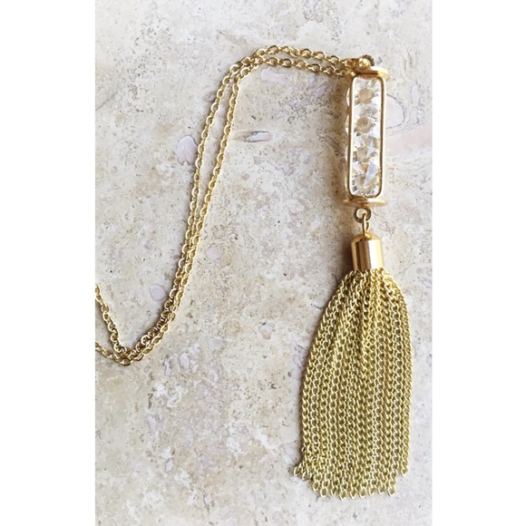 Bhutan Cylinder Necklace- 4 Crystals & Tassel - Picture 2 of 3