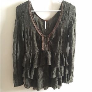 Free People Forest Green long sleeve blouse