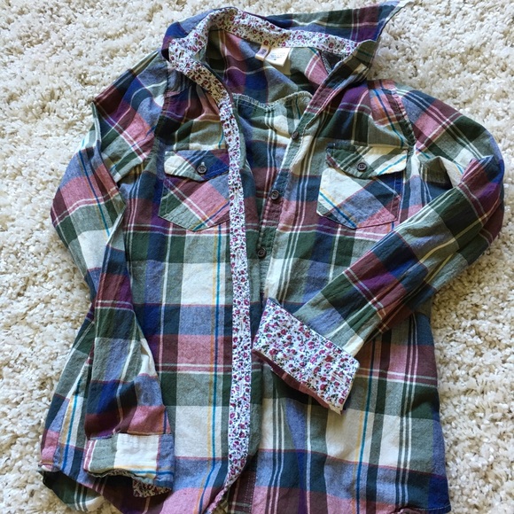 Plaid and floral button up